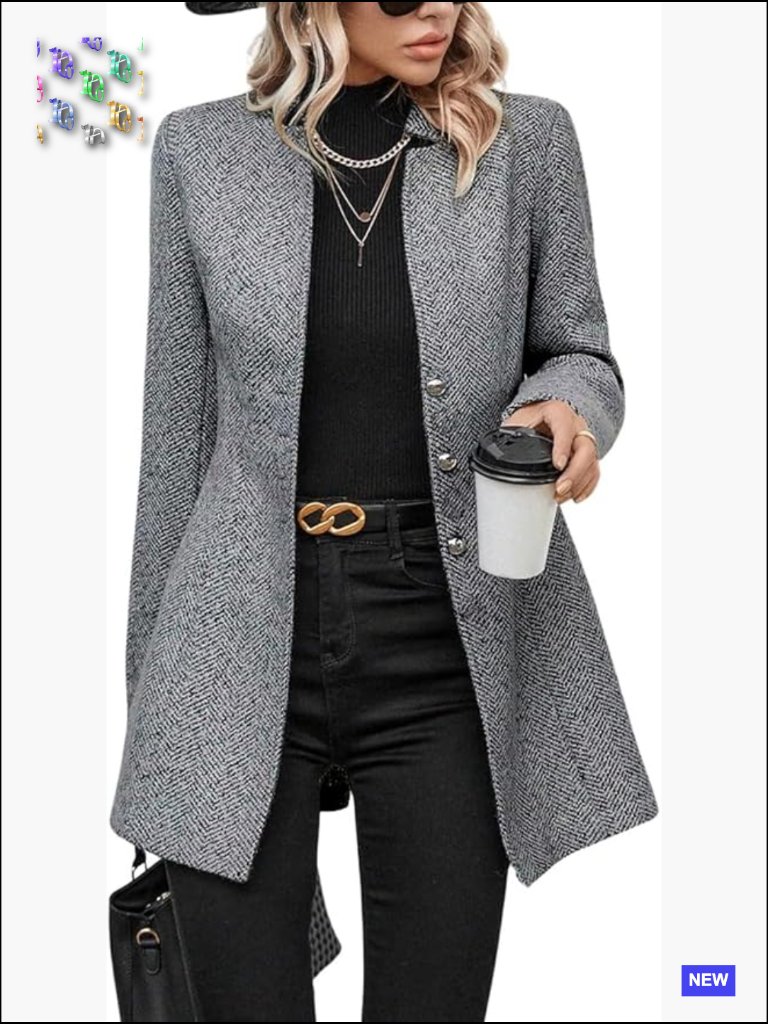 Herringbone Wool Blazer Classic Business Casual Notch Collar Elegant Workwear